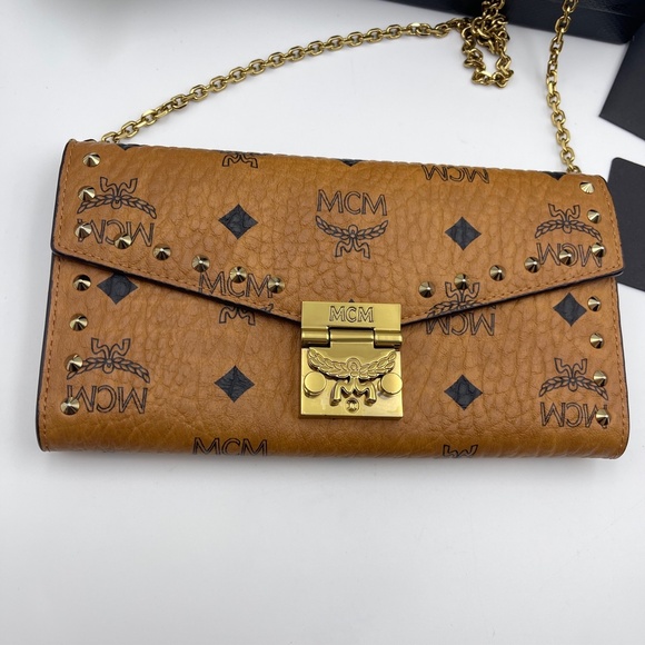 MCM Full set wallet on chain crossbody bag Millie leather Camel in leather logo - Picture 2 of 15